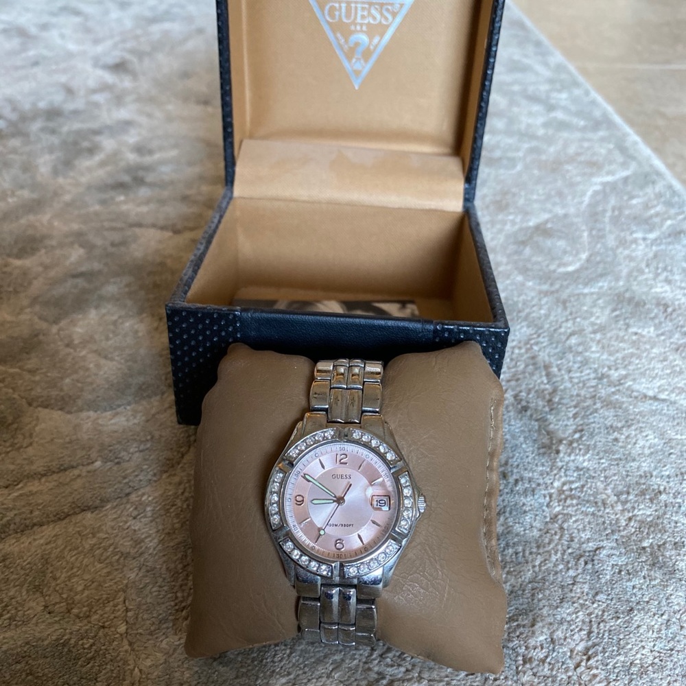 GUESS pink watch with diamonds